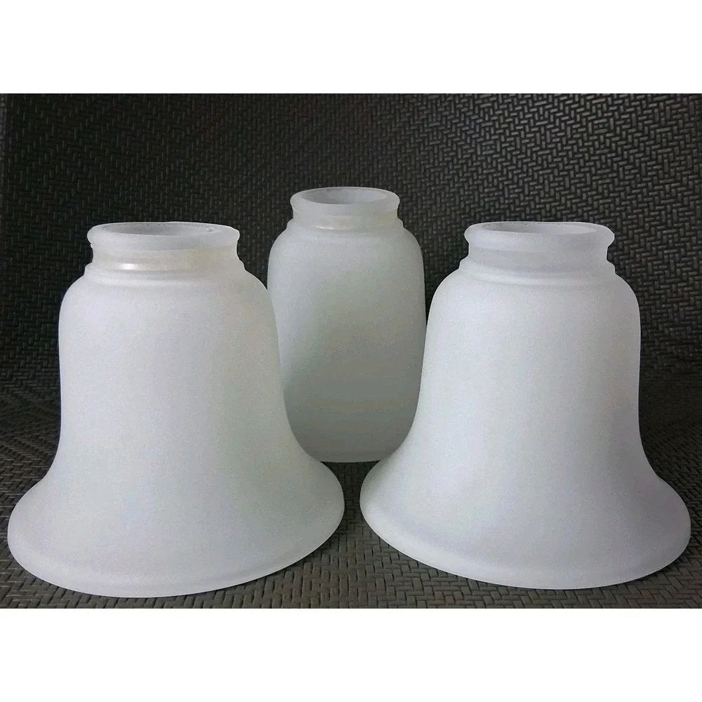 Set of 3 Frosted White Glass Bell Lamp Shades Ceiling Fan Shades 2-1/8